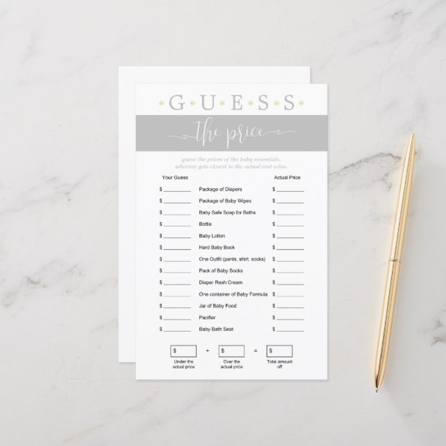 プライスゲームの赤ちゃん男女兼用シャワーを当てる (正面/裏面インサイチュ)