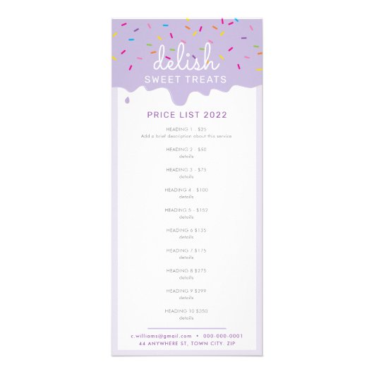 プライスリストベーカリーケーキつや消しドリップパープル ラックカード (正面)