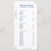 プライスリスト付きネイビーブルービジネスメニュー メニュー (正面/裏面)