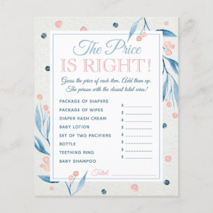 プライス・イズ・ライト ゲーム ベイビー シャワー ブルー ピンク チラシ