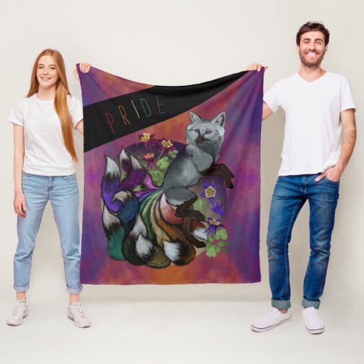 プライドきつねとオダマキ（植物）の花 フリースブランケット (インサイチュ)