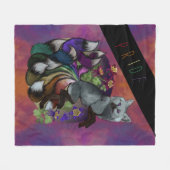 プライドきつねとオダマキ（植物）の花 フリースブランケット (正面(横))