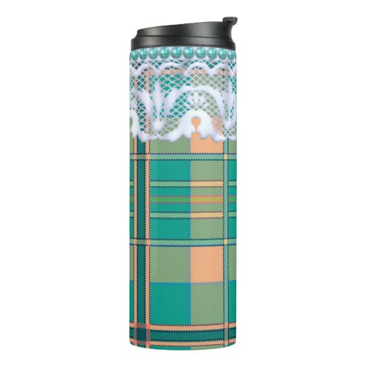 プライドとレース緑と桃かわいガーリー タンブラー (回転左)