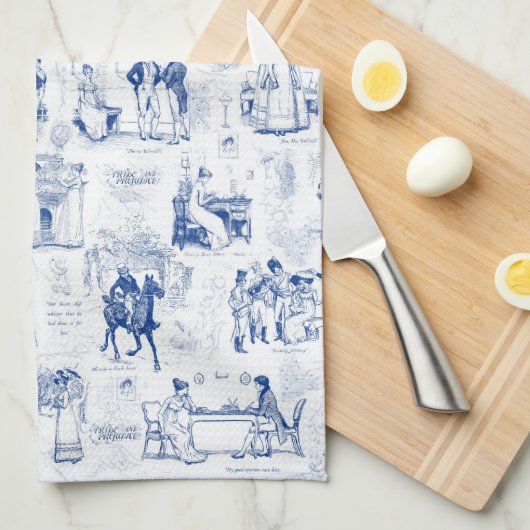 プライドと偏見ブルートワール引用文イラストレーション キッチンタオル (四つ折り)