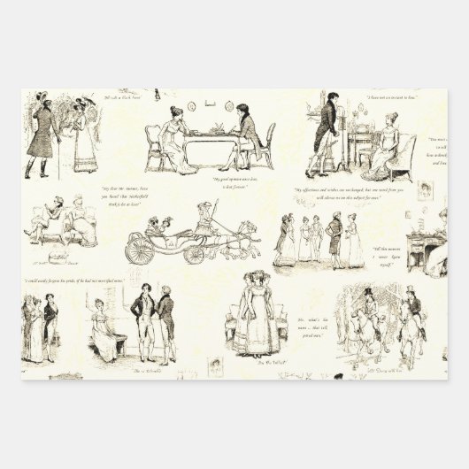 プライドと偏見ベージュセピアトワール引用文 ラッピングペーパーシート (正面3)