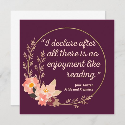 プライドと偏見引用文III – かわいいスタイル 招待状 (正面/裏面)