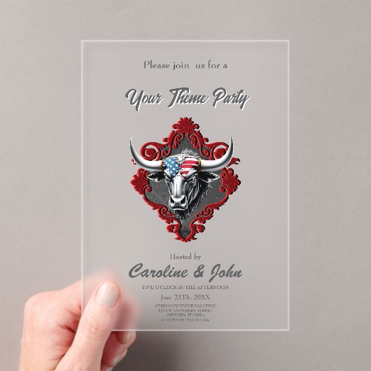 プライドと強さ、アメリカの雄牛 アクリル招待状 (インサイチュ (ポータブル))