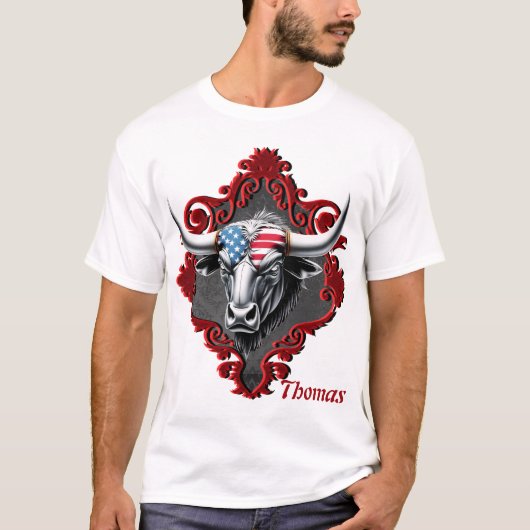 プライドと強さ、アメリカの雄牛 Tシャツ (正面)