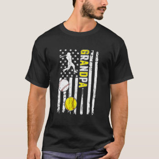 プライドを胸に野球ソフトボールおじいちゃんアメリカ国旗 Tシャツ
