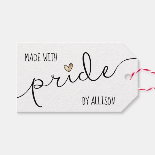 プライドを込めて作られたゴールドハート LGBTQ アーティザン ギフトタグ (正面(横))