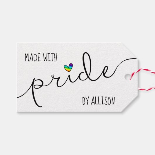 プライドを込めて作られた虹色のハートLGBTQ職人芸術 ギフトタグ (正面(横))