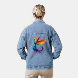 プライドを高く掲げる虹色のフェニックス LGBTQ 鳥 デニムジャケット
