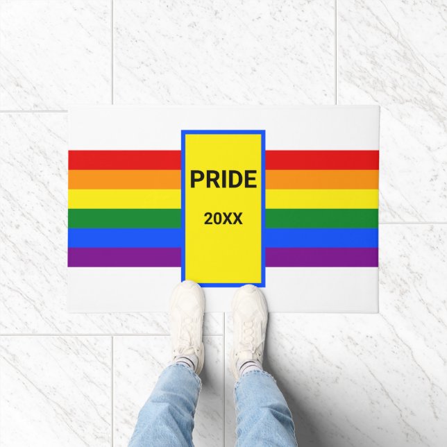プライドアットホームレインボーLGBT LGBTQ Doormat ドアマット (室内)