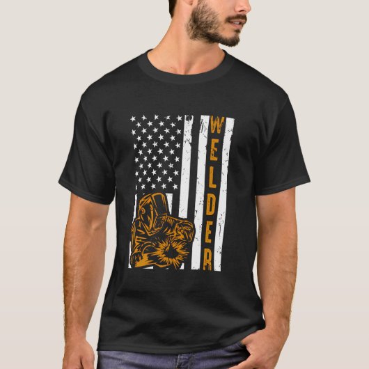 プライドアメリカ国旗の男性パパ父親の溶接 Tシャツ (正面)