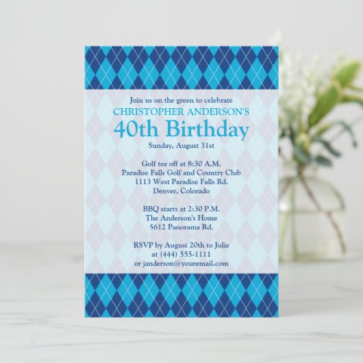 プライドアーガイルネイビーブルーゴルフ40歳の誕生日 招待状 (スタンド正面)