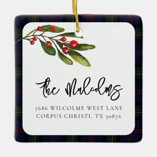 プライドエレガント素朴クラシックタータンチェック家族の写真 セラミックオーナメント (正面)