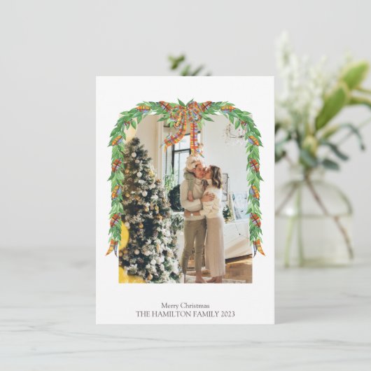 プライドオレンジ色のブルーボーガーランドフォトクリスマス シーズンカード (スタンド正面)