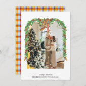 プライドオレンジ色のブルーボーガーランドフォトクリスマス シーズンカード (正面/裏面)