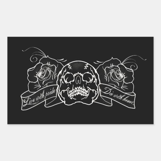 プライドカスタム死と生きる名誉スカルバラ 長方形シール (正面)