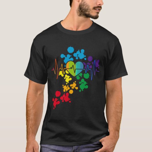 プライドカラフルハートレインボーハートビートlgbt tシャツ (正面)