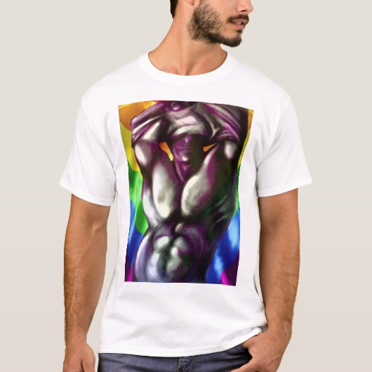 プライドカラーの男性像とタトゥーアート Tシャツ (正面)