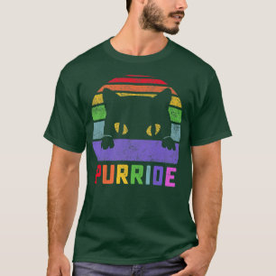 プライドキャットパーライドゲイLGBTQレインボーフラッグレトロスティ Tシャツ