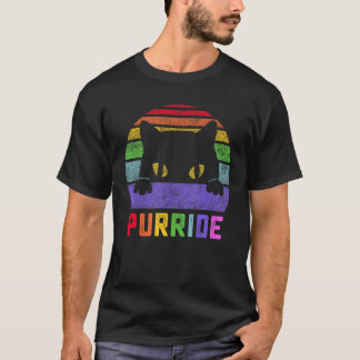 プライドキャット プライド ゲイ LGBTQ レインボーフラッグ レトロ調 Tシャツ