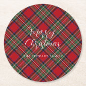 プライドクリスマスホリデースクリプトススススススチュワートタータンチェック ラウンドペーパーコースター (正面)