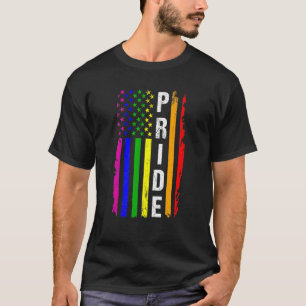 プライドゲイ米国国旗レトロLGBTトランスジェンダー認識度 Tシャツ
