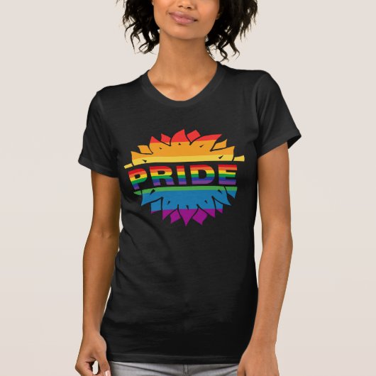 プライドゲイlgbtq同性愛者レインボーヒマワリ tシャツ (正面)