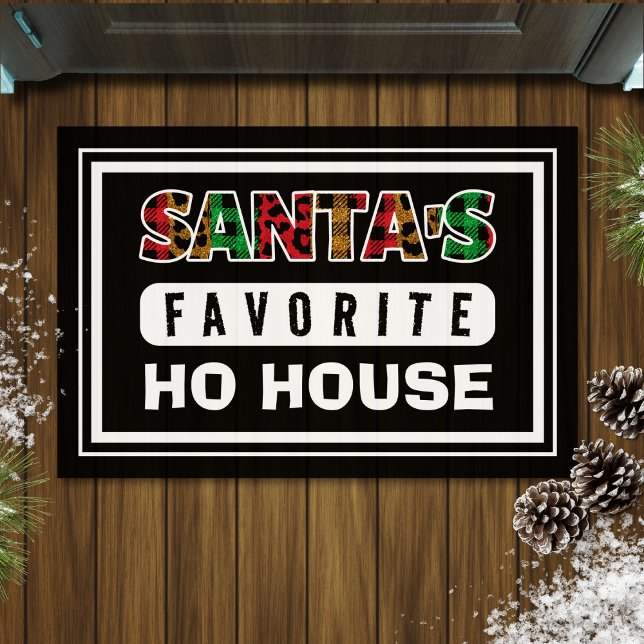 プライドサンタズホお気に入りのハウスクリおもしろいスマス ドアマット (black Christmas doormat with funny quote "Santa's favorite ho house")