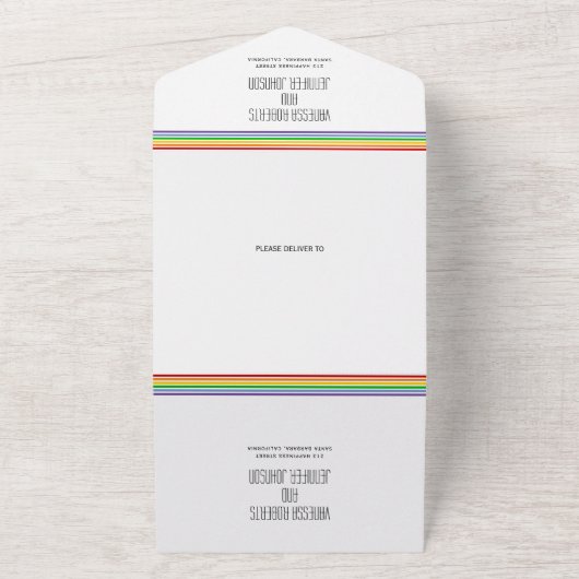 プライドストライプ国旗のゲイ、レ結婚ズビアンすべて1つ オールインワン招待状 (外側)