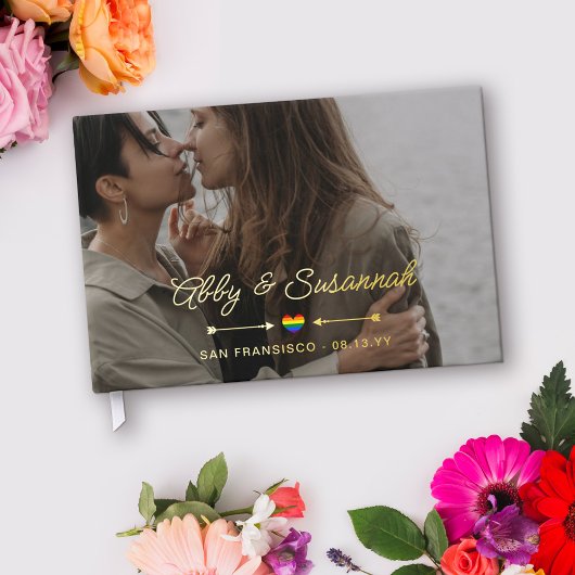 プライドハート金ゴールド矢印フォトLGBTQ 結婚's ゲストブック