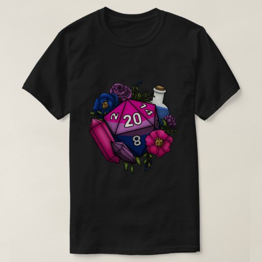 プライドバイセクシャルD20卓上RPGゲームサイコロステッキ Tシャツ (デザイン正面)