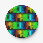 プライドパターンネオンレインボーフラグLGBTタイポグラフィ ペーパープレート (正面)