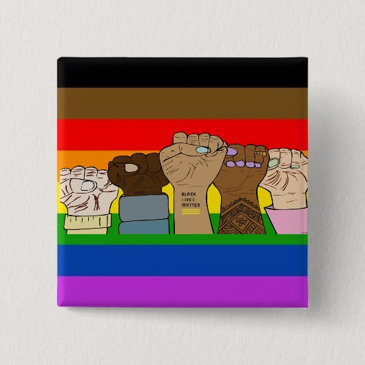 プライドパワーフィスト/ BLMスクエアボタン 缶バッジ (正面)