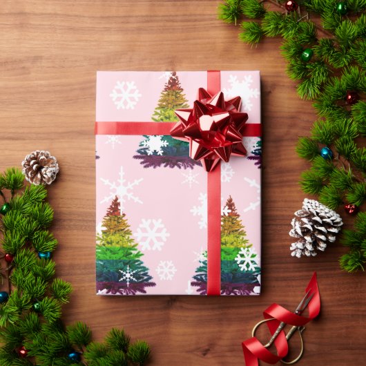 プライドフラグのクリスマスツリーパターン ラッピングペーパー (クリスマスギフト)