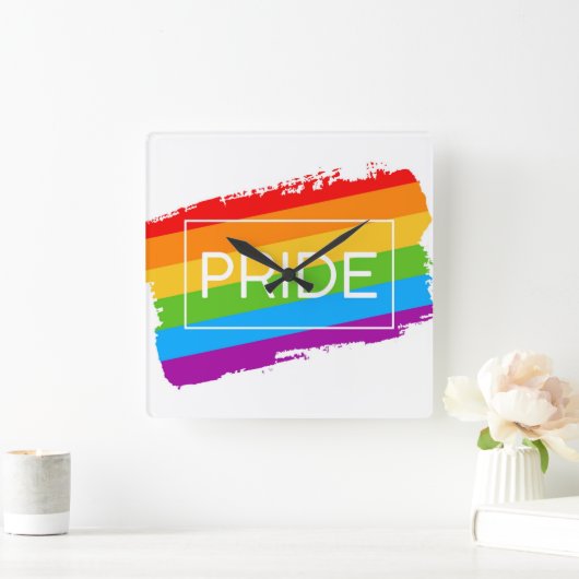 プライドブラシストローク虹 スクエア壁時計 (ホーム)
