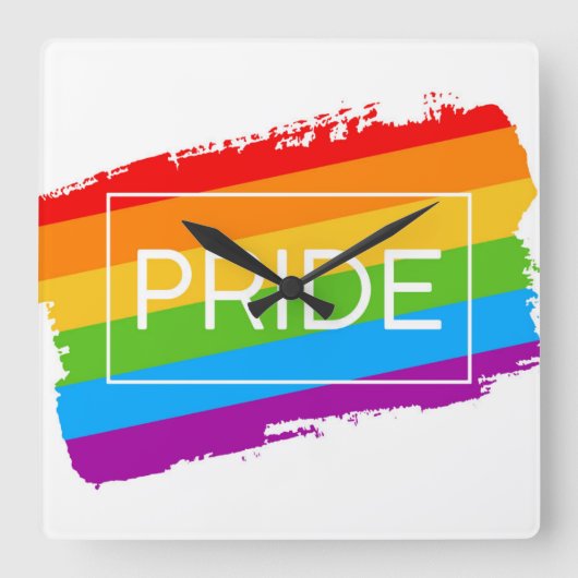 プライドブラシストローク虹 スクエア壁時計 (正面)