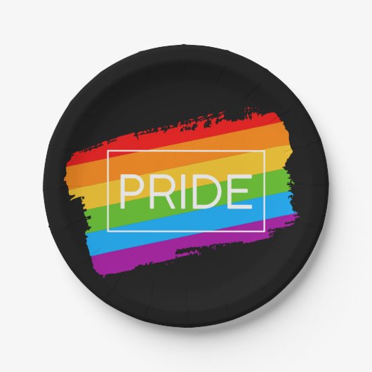 プライドブラシストローク虹 ペーパープレート (正面)