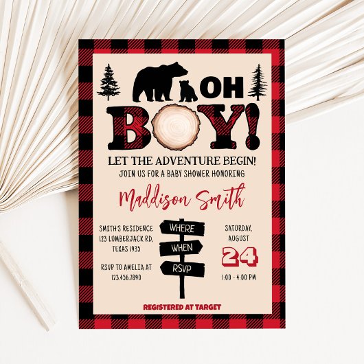 プライドベアーキュブランバージャックベビーシャワー 招待状