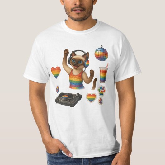プライドポーズキャットインスパイアプライドLGBTQ Tシャツ (正面)