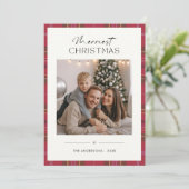 プライドメリークリスシンプルクリスマス家族の写真アイボリー シーズンカード (スタンド正面)