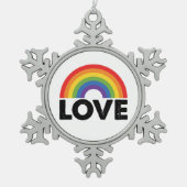 プライドラブズラブゲイ平等レインボーLGBTQ スノーフレークピューターオーナメント (正面)