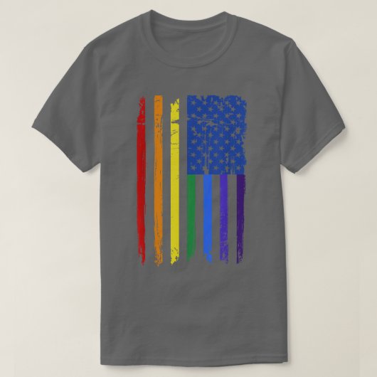 プライドレインボーアメリカ国旗ゲイプライド月 Tシャツ (デザイン正面)