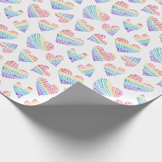 プライドレインボーウォーターハート点々のある&ストライプの ラッピングペーパー (角)