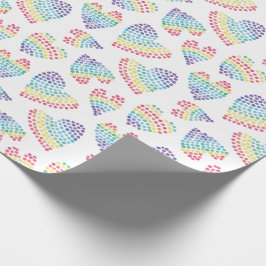 プライドレインボーウォーター色点々のあるハートホワイト ラッピングペーパー