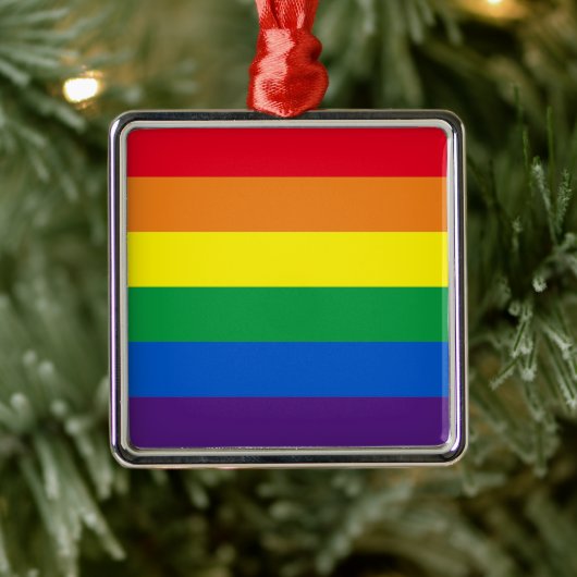 プライドレインボーストライプカラーゲイ国旗 メタルオーナメント (ツリー)