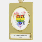 プライドレインボーハートゲイレズビアンLGBTファミリー ゴールドプレートバナーオーナメント (左)