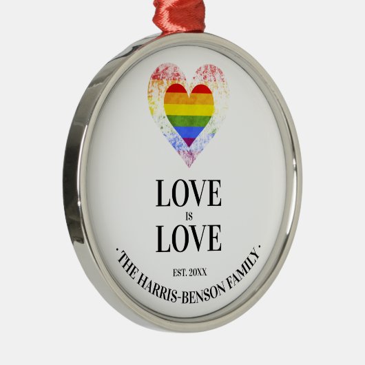 プライドレインボーハートゲイレズビアンLGBTファミリ メタルオーナメント (右)